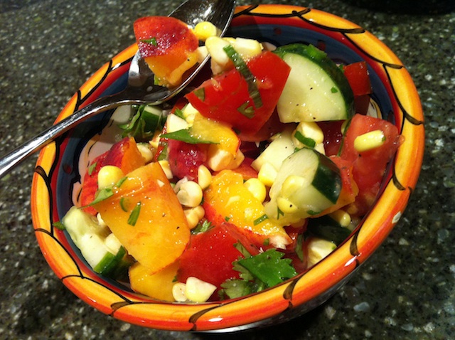 Cucumber, Tomato, Peach and Corn Salad