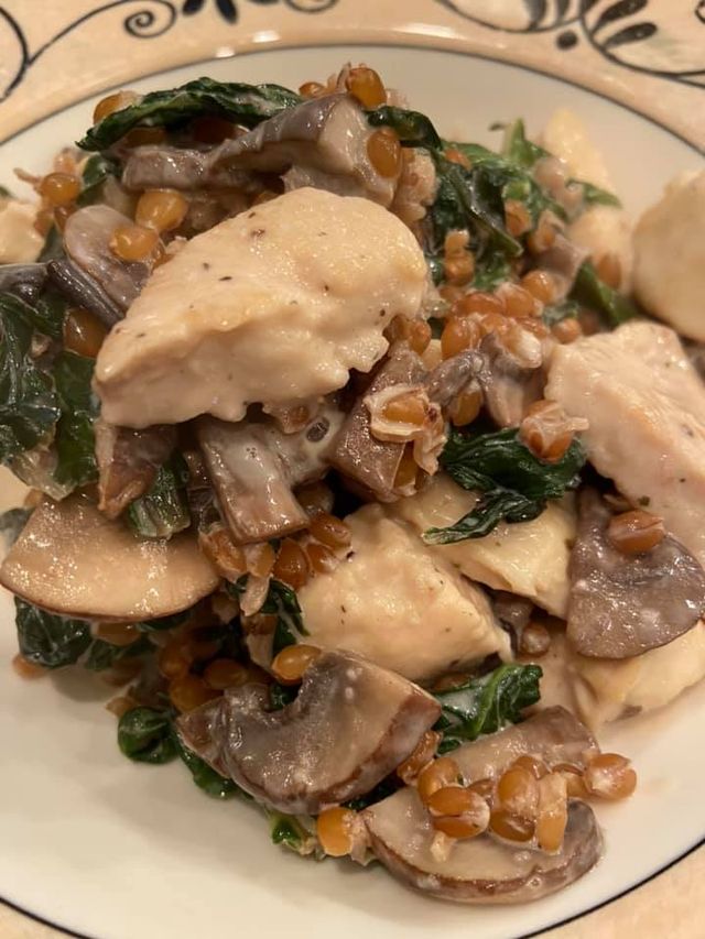 Chicken, Mushroom and Swiss Chard Bowl with Wheat Berries