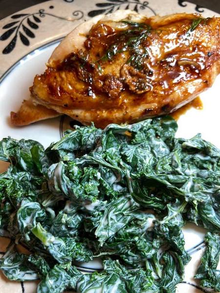 Pan Seared Crispy Chicken with Easy Creamed Kale