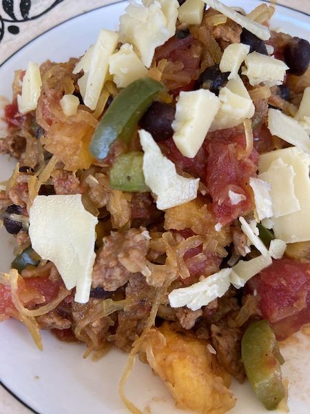 Spaghetti Squash with Chorizo and Black Beans