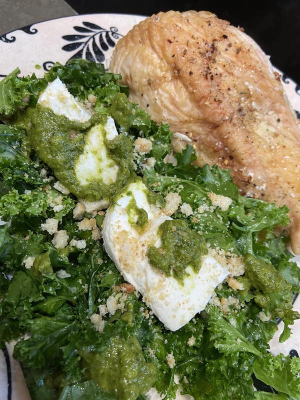 Kale Salad with Basil Vinaigrette and Mozzarella