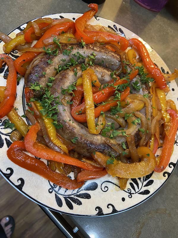 Spiral Sausage with Peppers and Onions